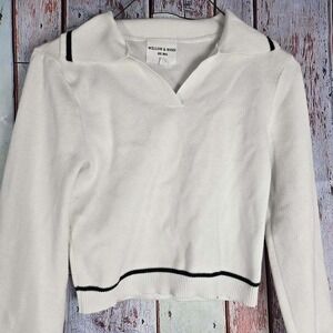 Willow & Wind White Collared Crop‎ Sweater Knit Top Long Sleeve XS